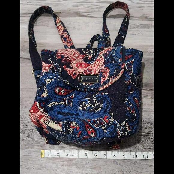 Tommy Hilfiger Backpack Small Bookbag Paisley Blue Red - Picture 4 of 7